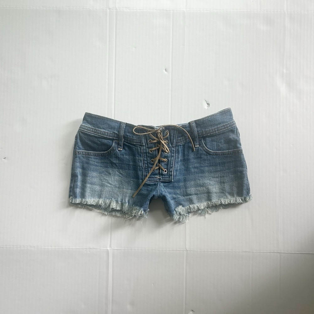 2000s Hollister Ultra Low Rise Lace Up Mini Shorts Y2K Grunge Mcbling